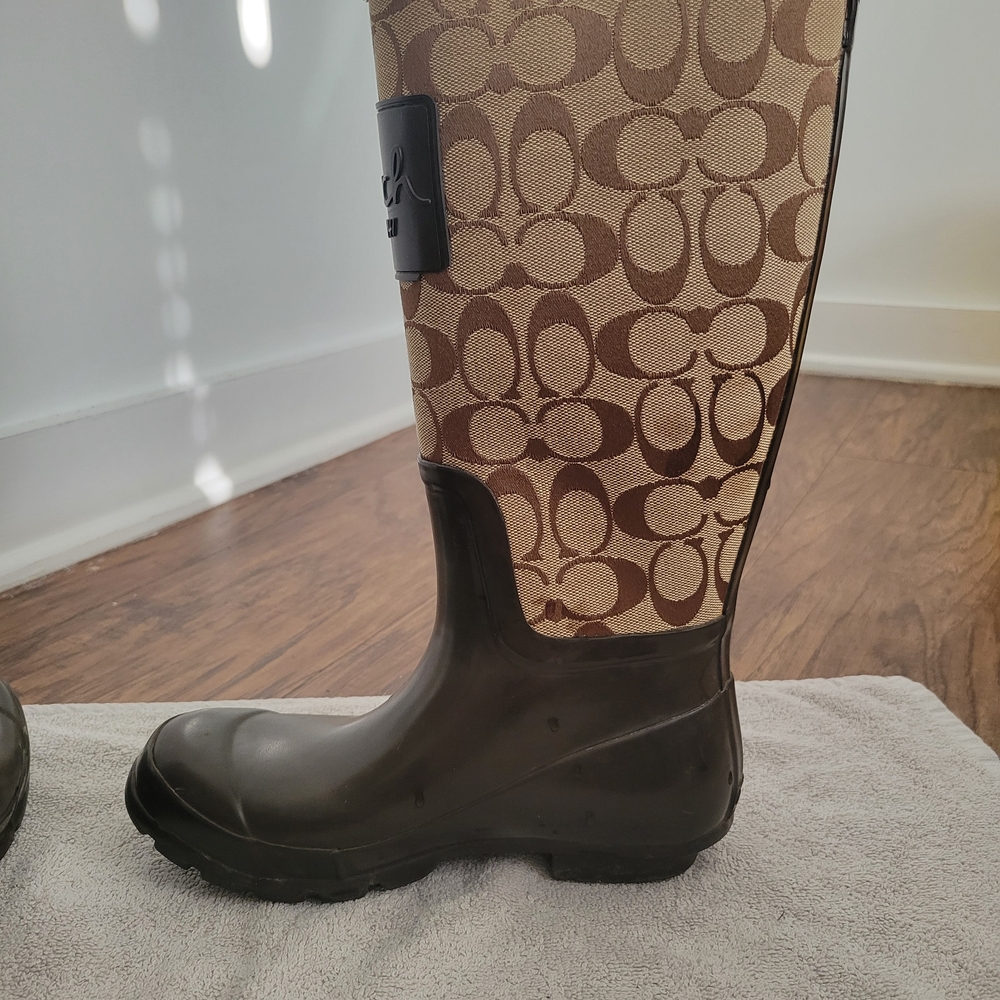 Coach Brown and Tan Winter Rain Boots